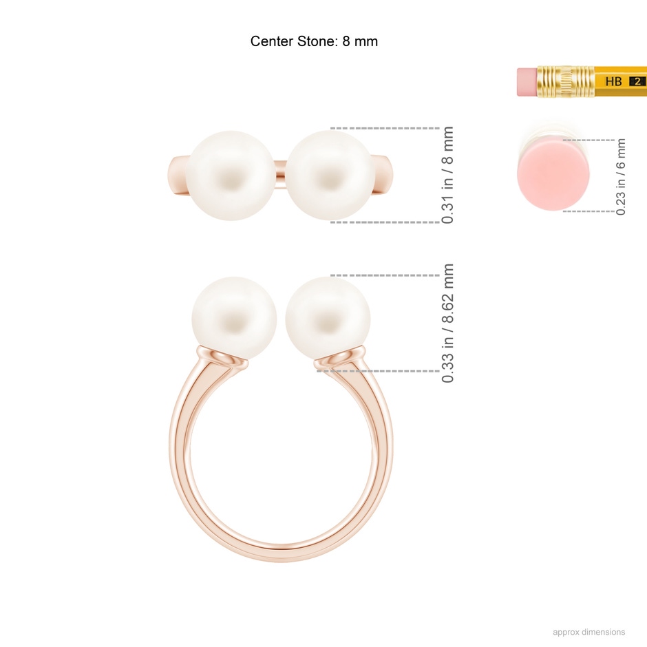 8mm AA Freshwater Pearl Two Stone Open Ring in Rose Gold ruler