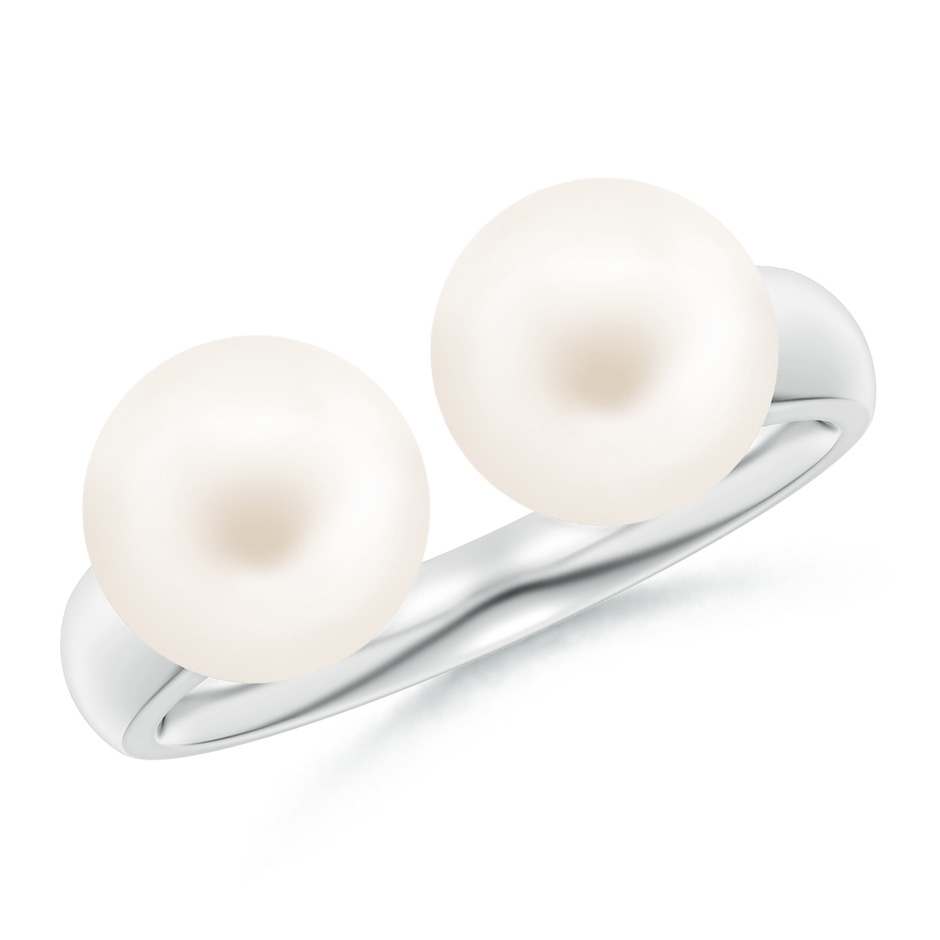 8mm AA Freshwater Pearl Two Stone Open Ring in White Gold 