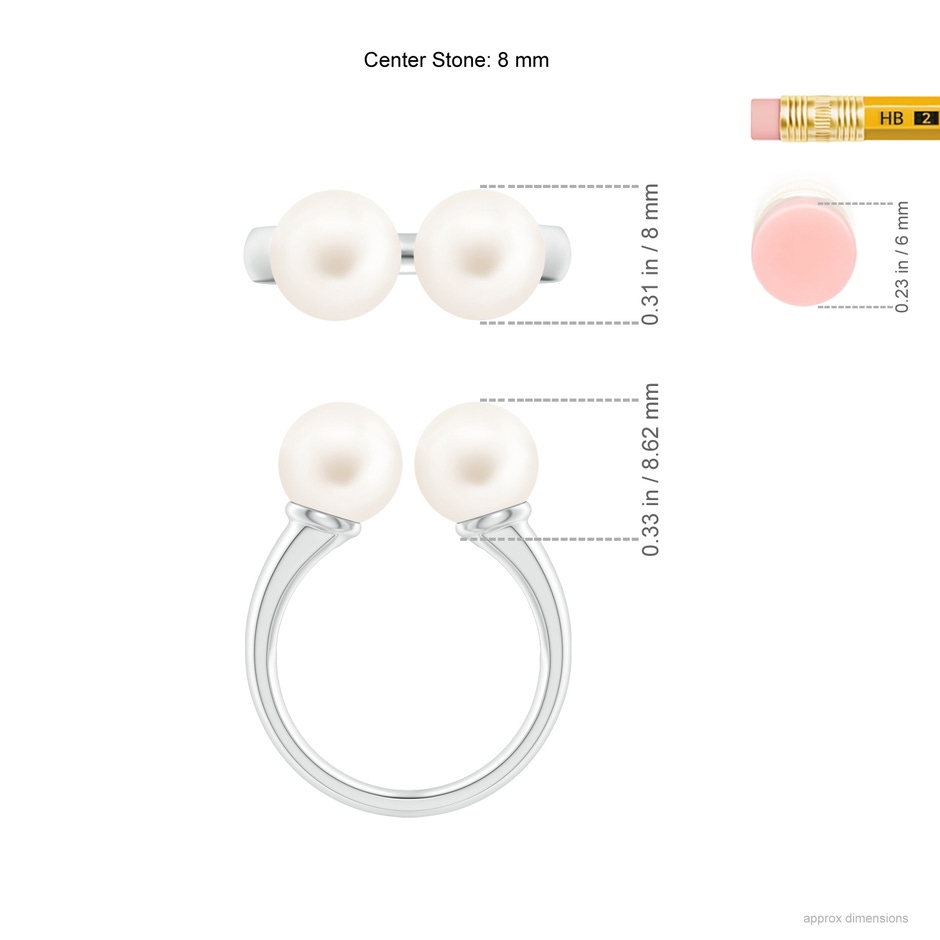 8mm AA Freshwater Pearl Two Stone Open Ring in White Gold ruler