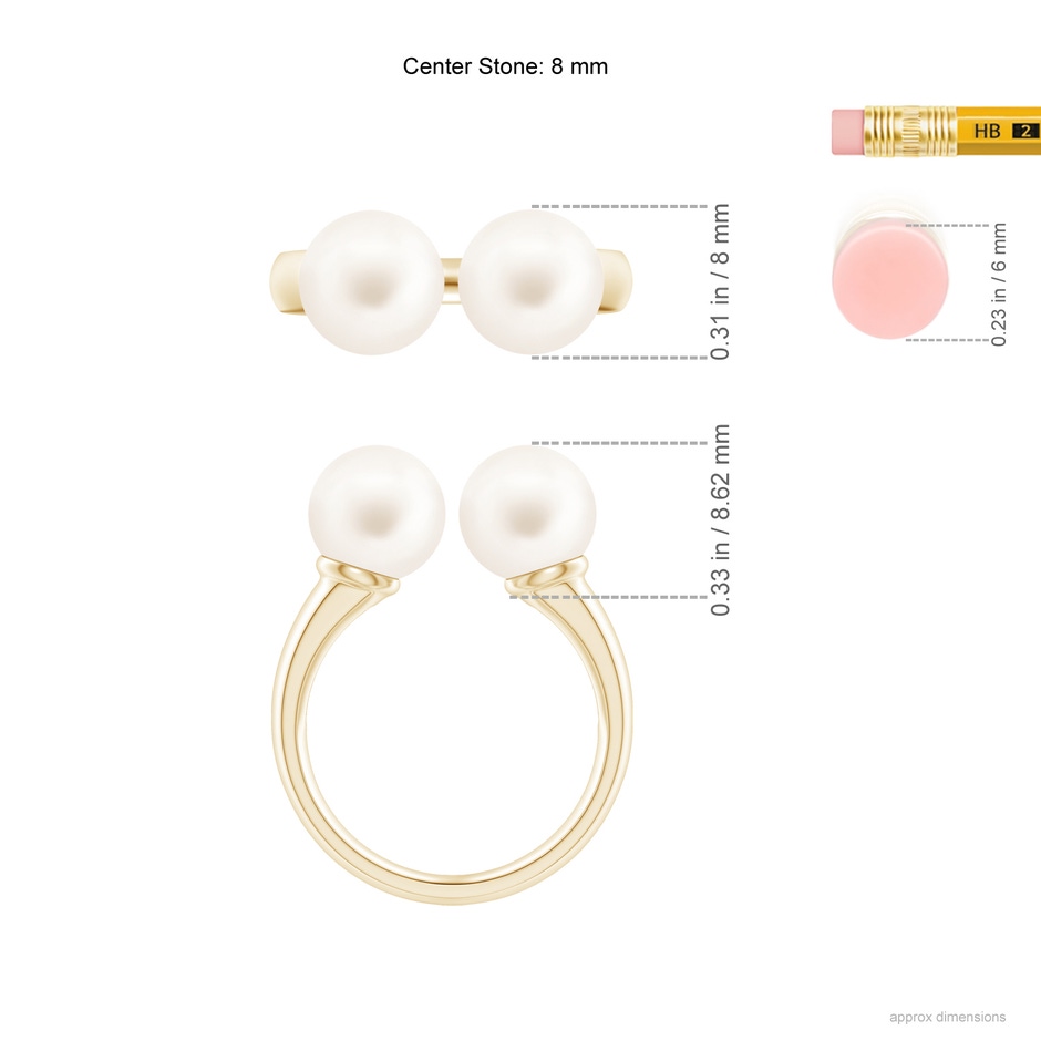 8mm AA Freshwater Pearl Two Stone Open Ring in Yellow Gold ruler