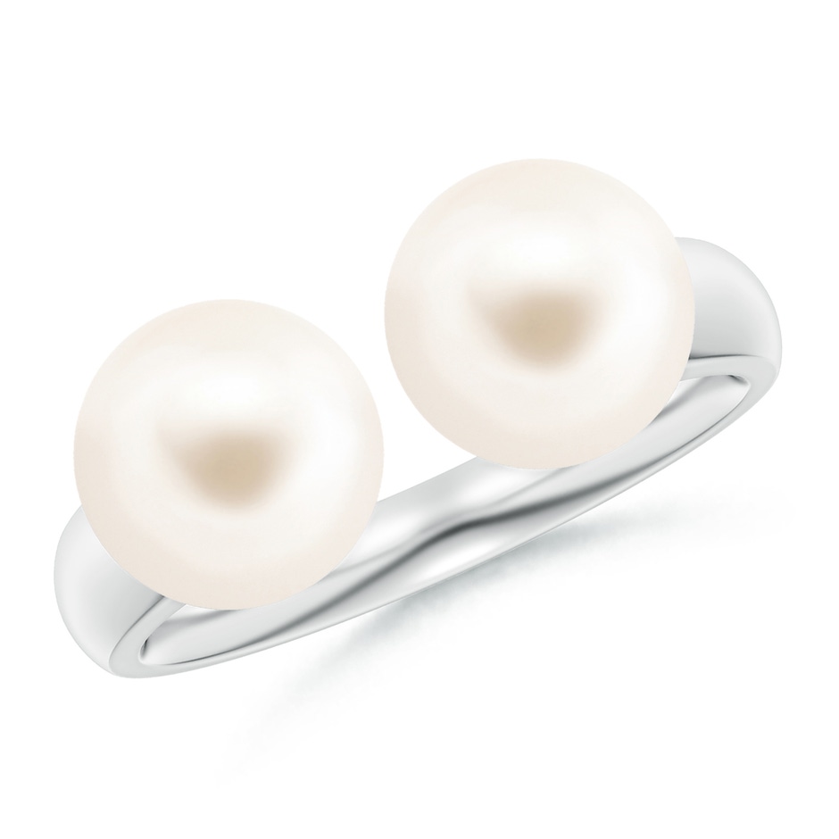 8mm AAA Freshwater Pearl Two Stone Open Ring in White Gold 