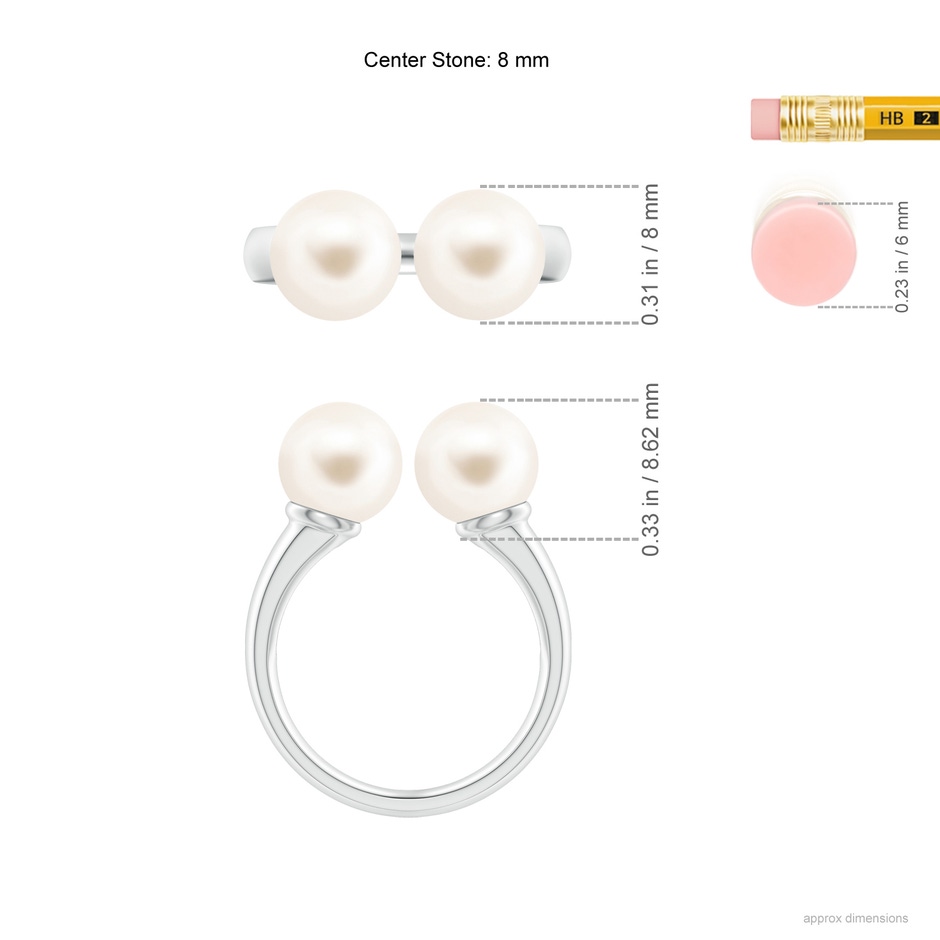 8mm AAA Freshwater Pearl Two Stone Open Ring in White Gold ruler