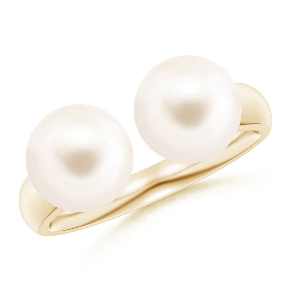 8mm AAA Freshwater Pearl Two Stone Open Ring in Yellow Gold 
