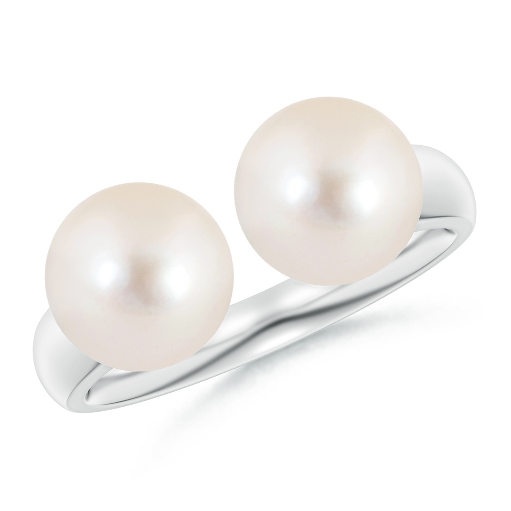 8mm AAAA Freshwater Pearl Two Stone Open Ring in White Gold