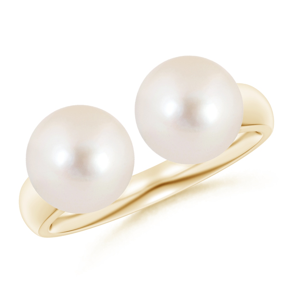 8mm AAAA Freshwater Pearl Two Stone Open Ring in Yellow Gold