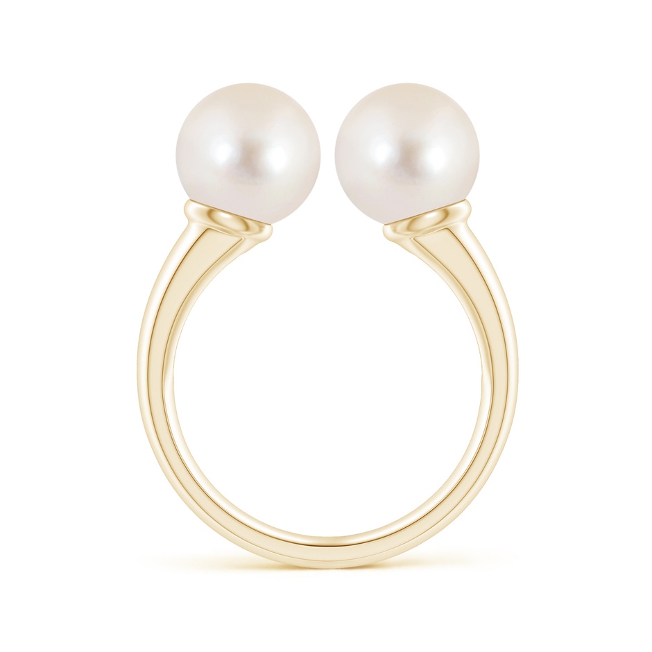 8mm AAAA Freshwater Pearl Two Stone Open Ring in Yellow Gold side 1