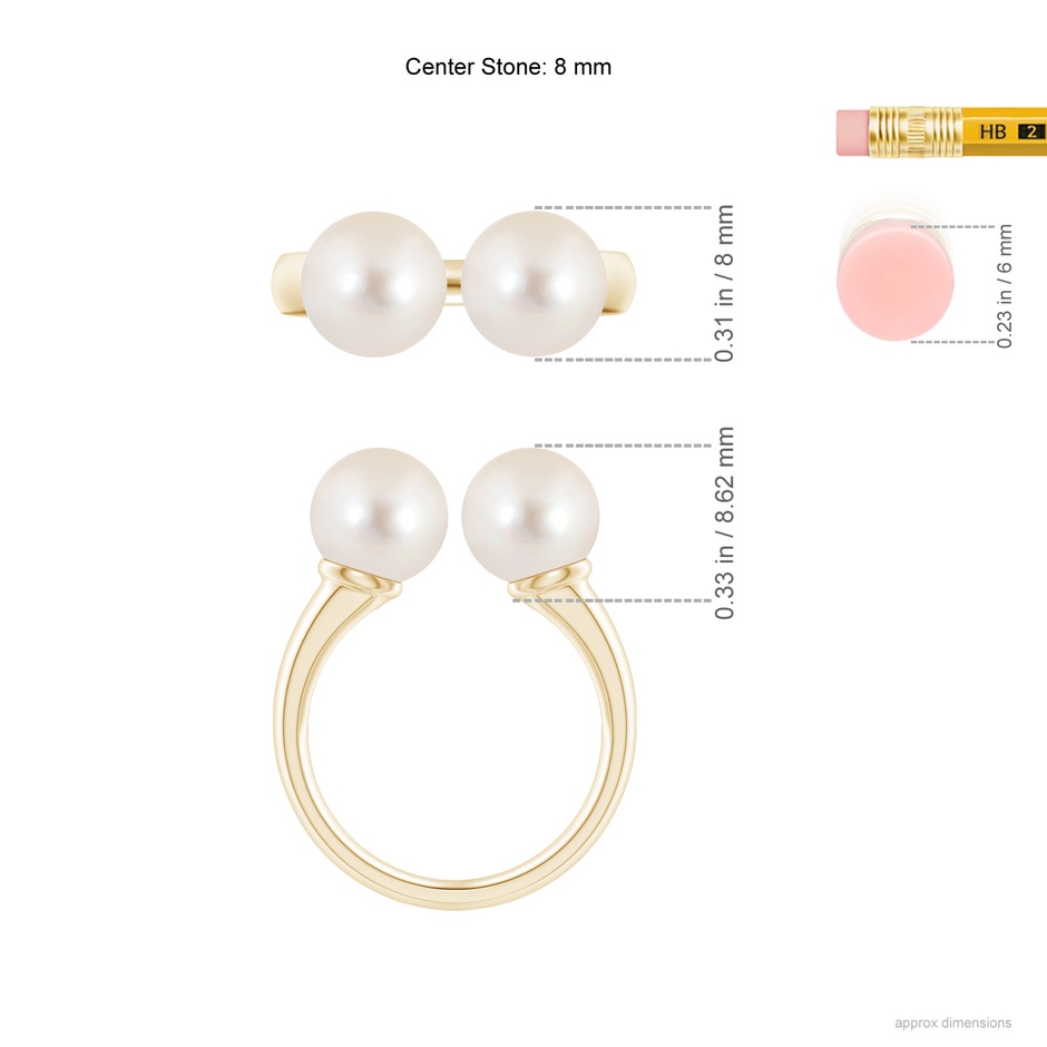 8mm AAAA Freshwater Pearl Two Stone Open Ring in Yellow Gold ruler