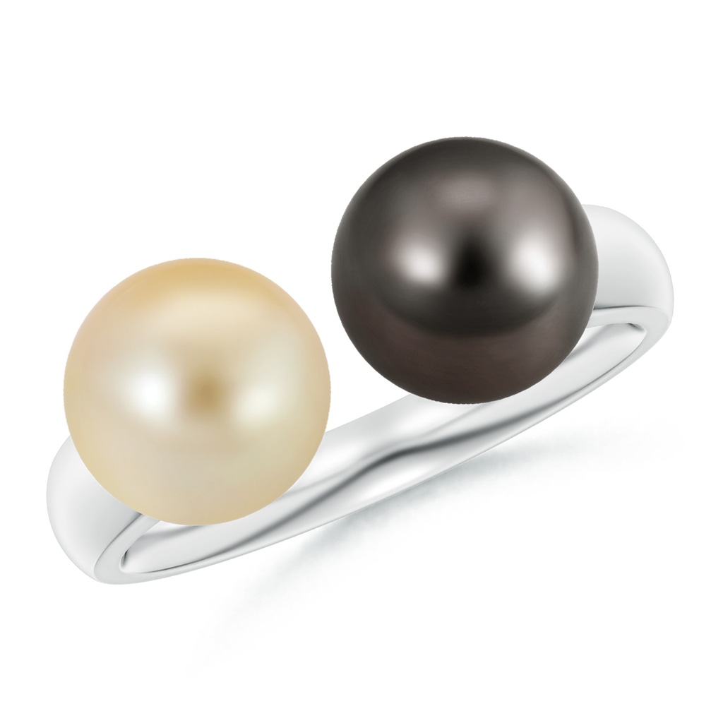 8mm AAA Golden South Sea & Tahitian Pearl Open Ring in White Gold
