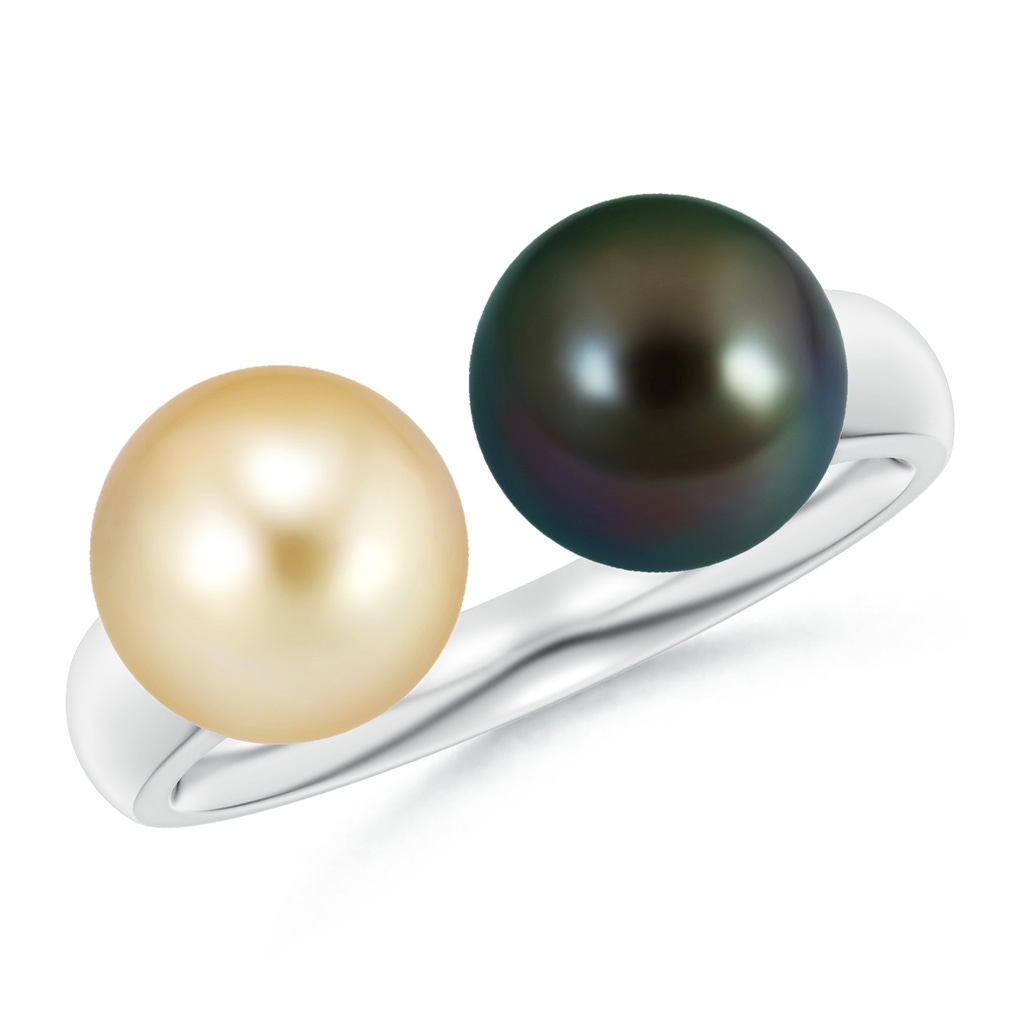 8mm AAAA Golden South Sea & Tahitian Pearl Open Ring in White Gold