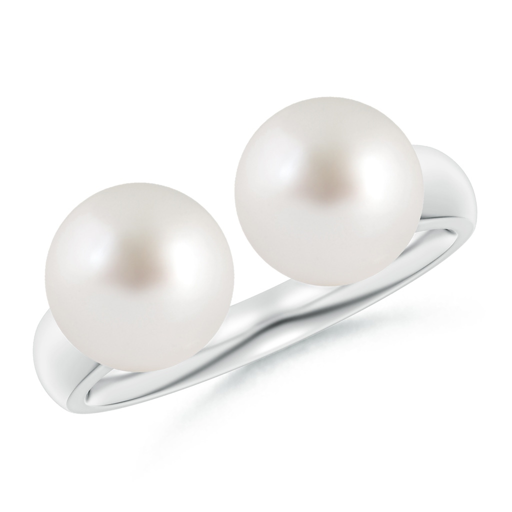 8mm AAA South Sea Pearl Two Stone Open Ring in White Gold