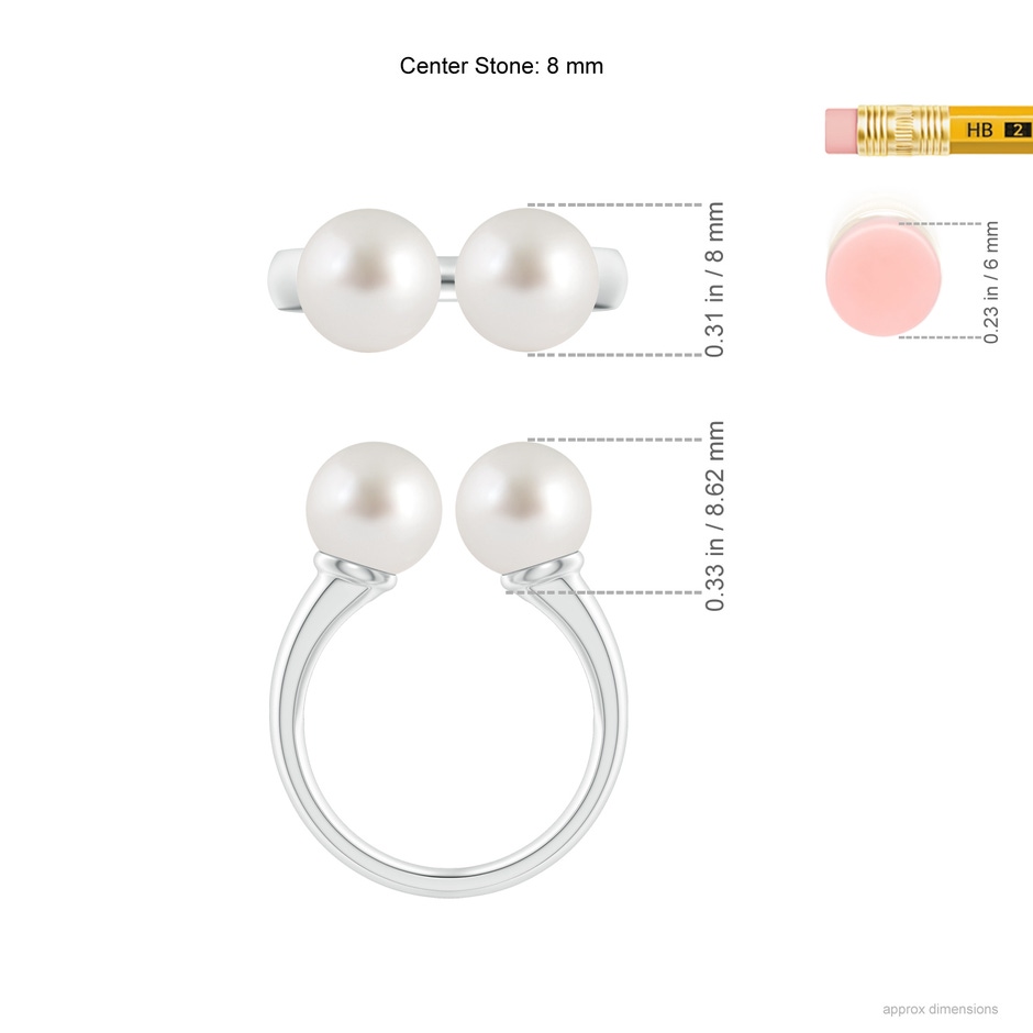 8mm AAA South Sea Pearl Two Stone Open Ring in White Gold ruler