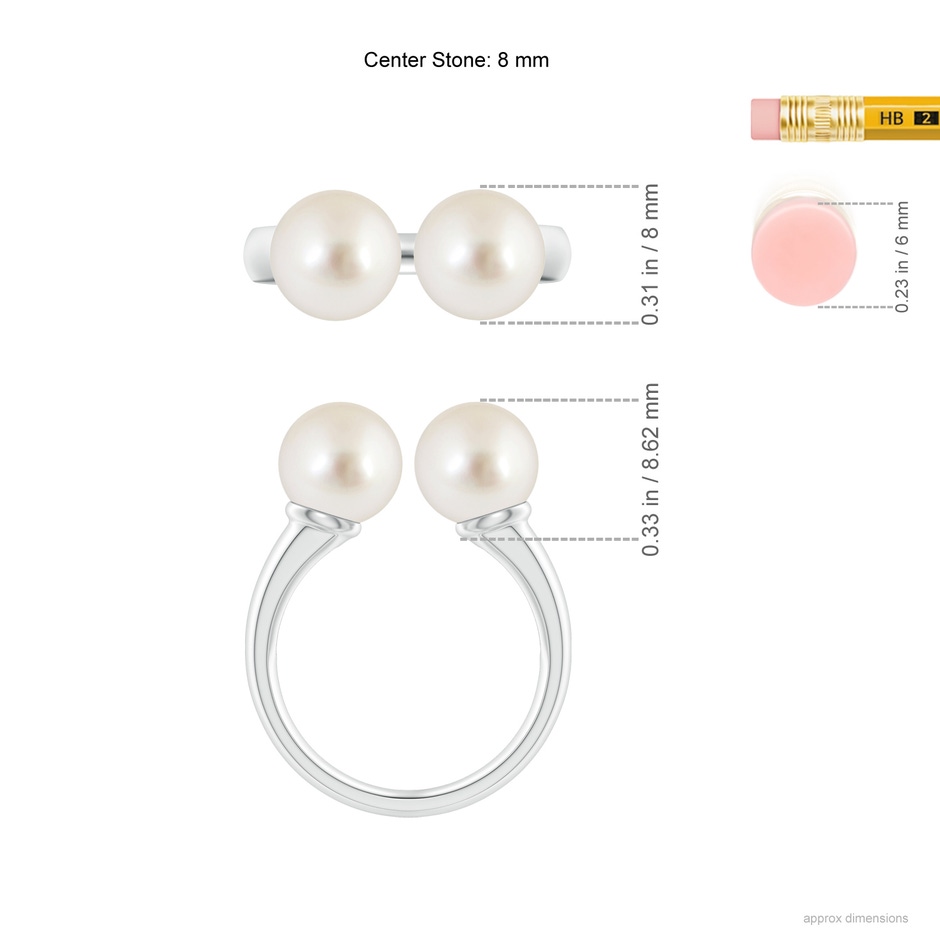 8mm AAAA South Sea Pearl Two Stone Open Ring in White Gold ruler