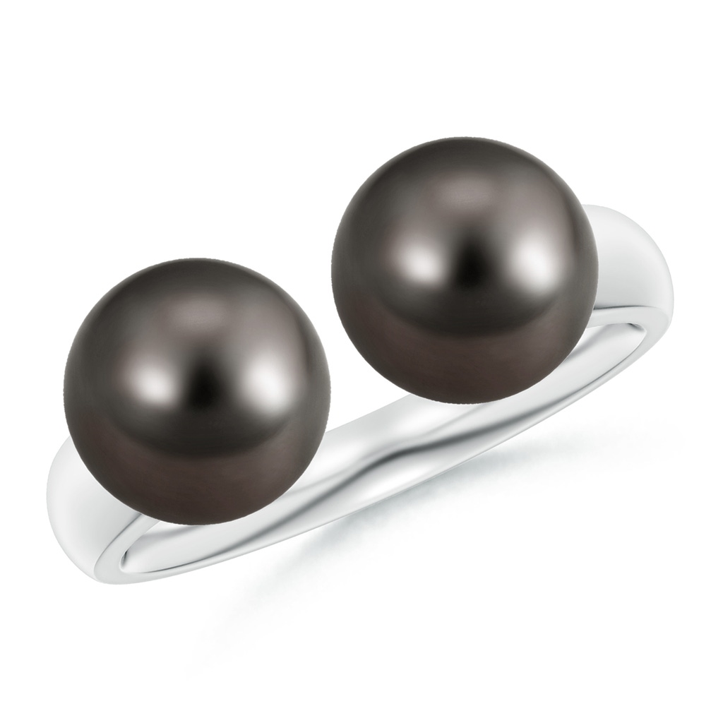 8mm AAA Tahitian Pearl Two Stone Open Ring in White Gold