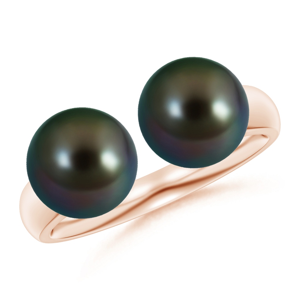 8mm AAAA Tahitian Pearl Two Stone Open Ring in Rose Gold