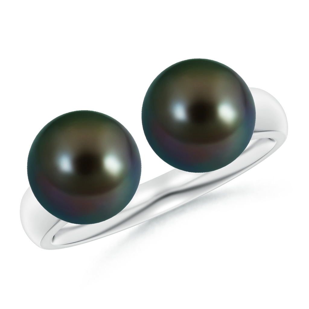 8mm AAAA Tahitian Pearl Two Stone Open Ring in White Gold