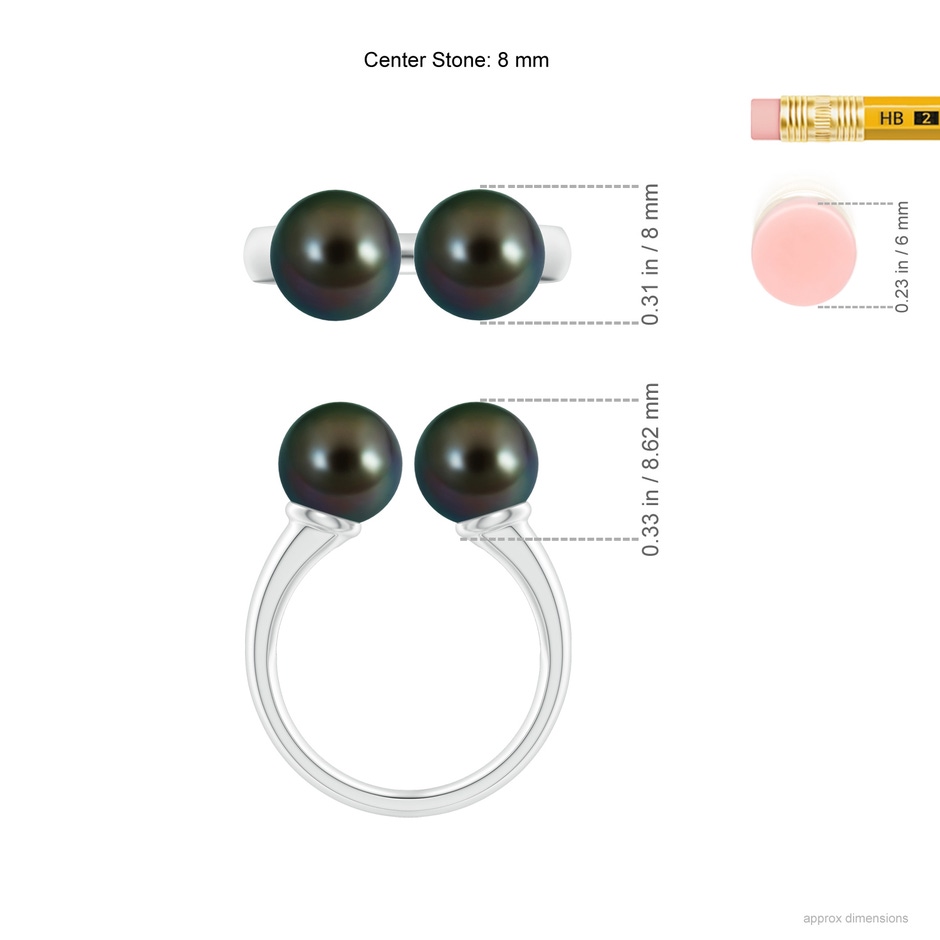 8mm AAAA Tahitian Pearl Two Stone Open Ring in White Gold ruler