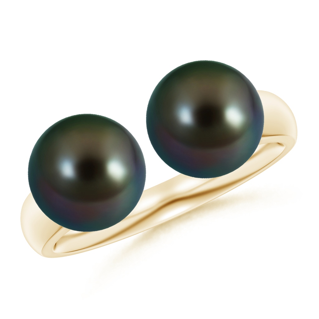 8mm AAAA Tahitian Pearl Two Stone Open Ring in Yellow Gold