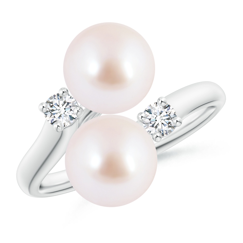 8mm AAA Japanese Akoya Pearl Two Stone Ring in White Gold