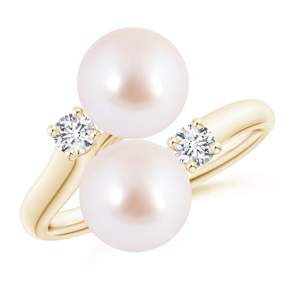 8mm AAA Japanese Akoya Pearl Two Stone Ring in Yellow Gold