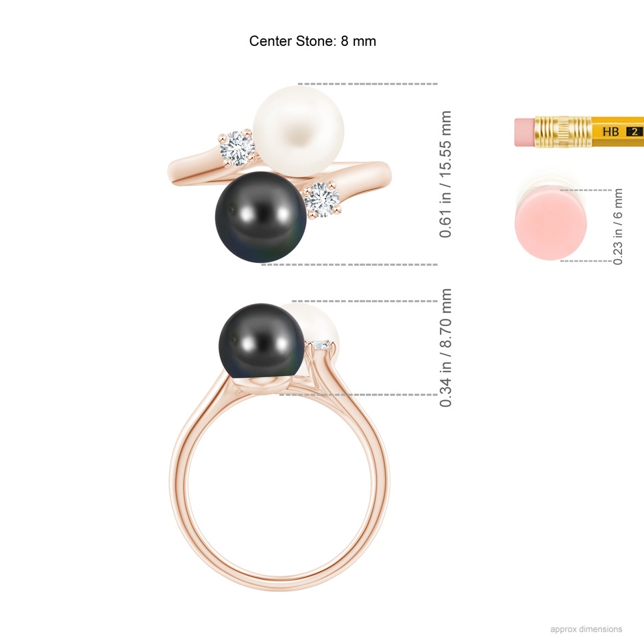 8mm AA Freshwater & Tahitian Pearl Ring in Rose Gold ruler