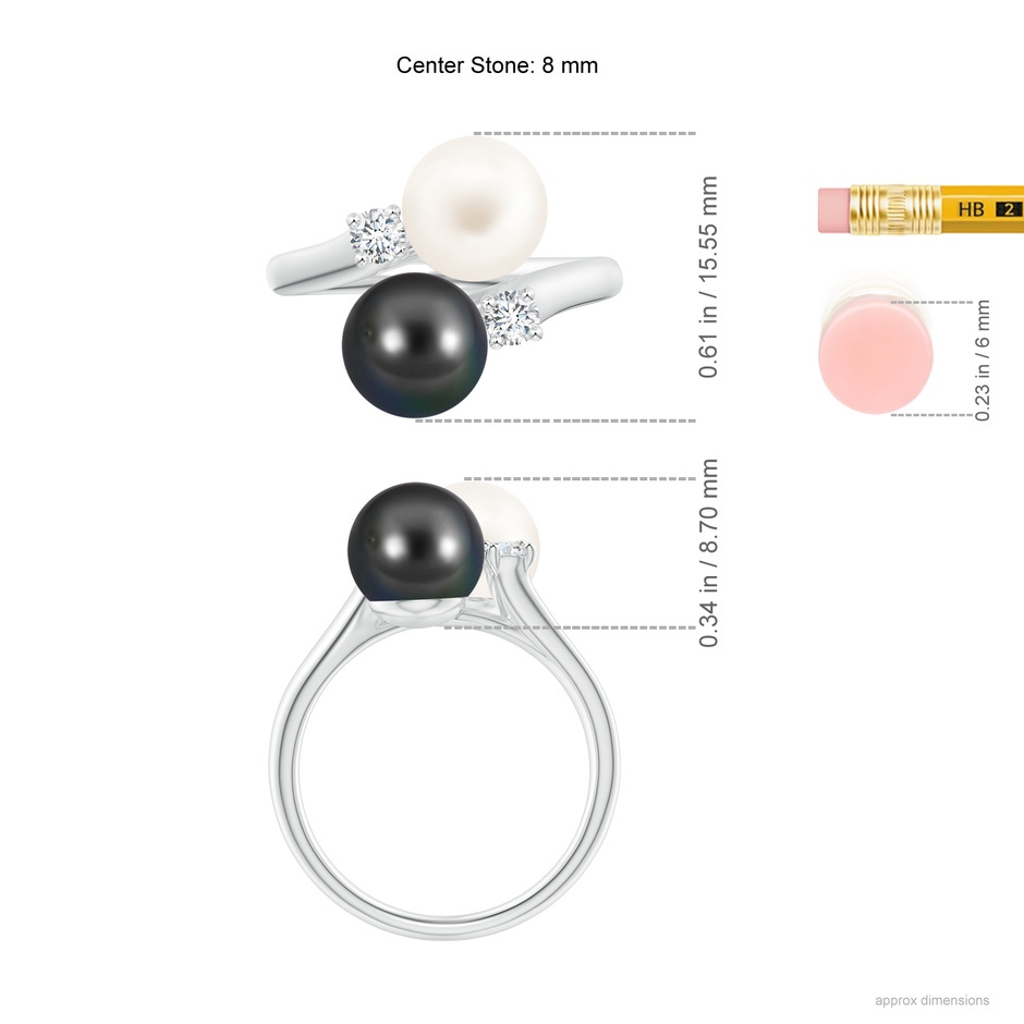 8mm AA Freshwater & Tahitian Pearl Ring in White Gold ruler