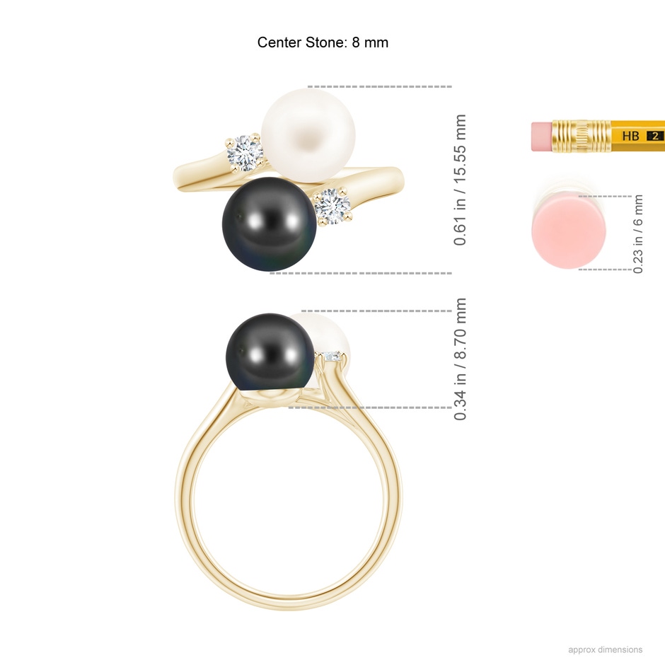 8mm AA Freshwater & Tahitian Pearl Ring in Yellow Gold ruler