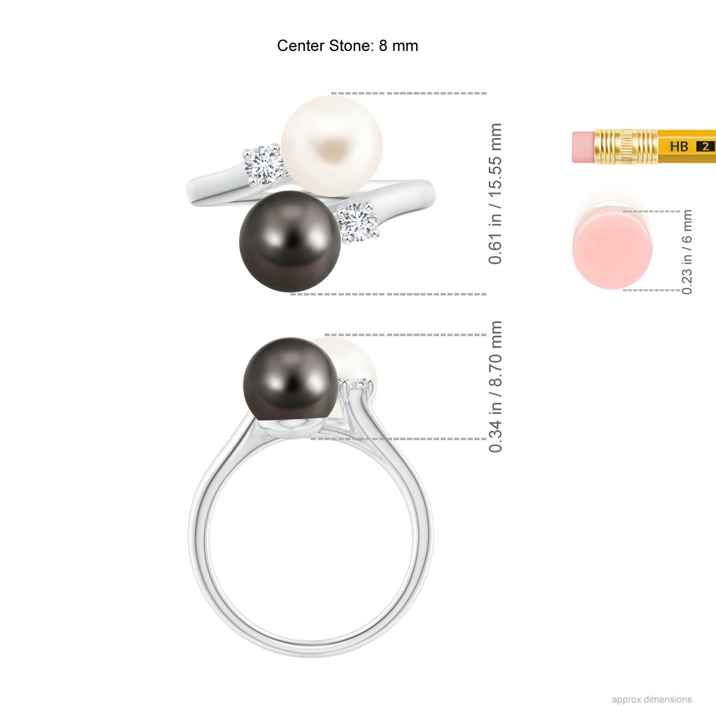 8mm AAA Freshwater & Tahitian Pearl Ring in White Gold Ruler