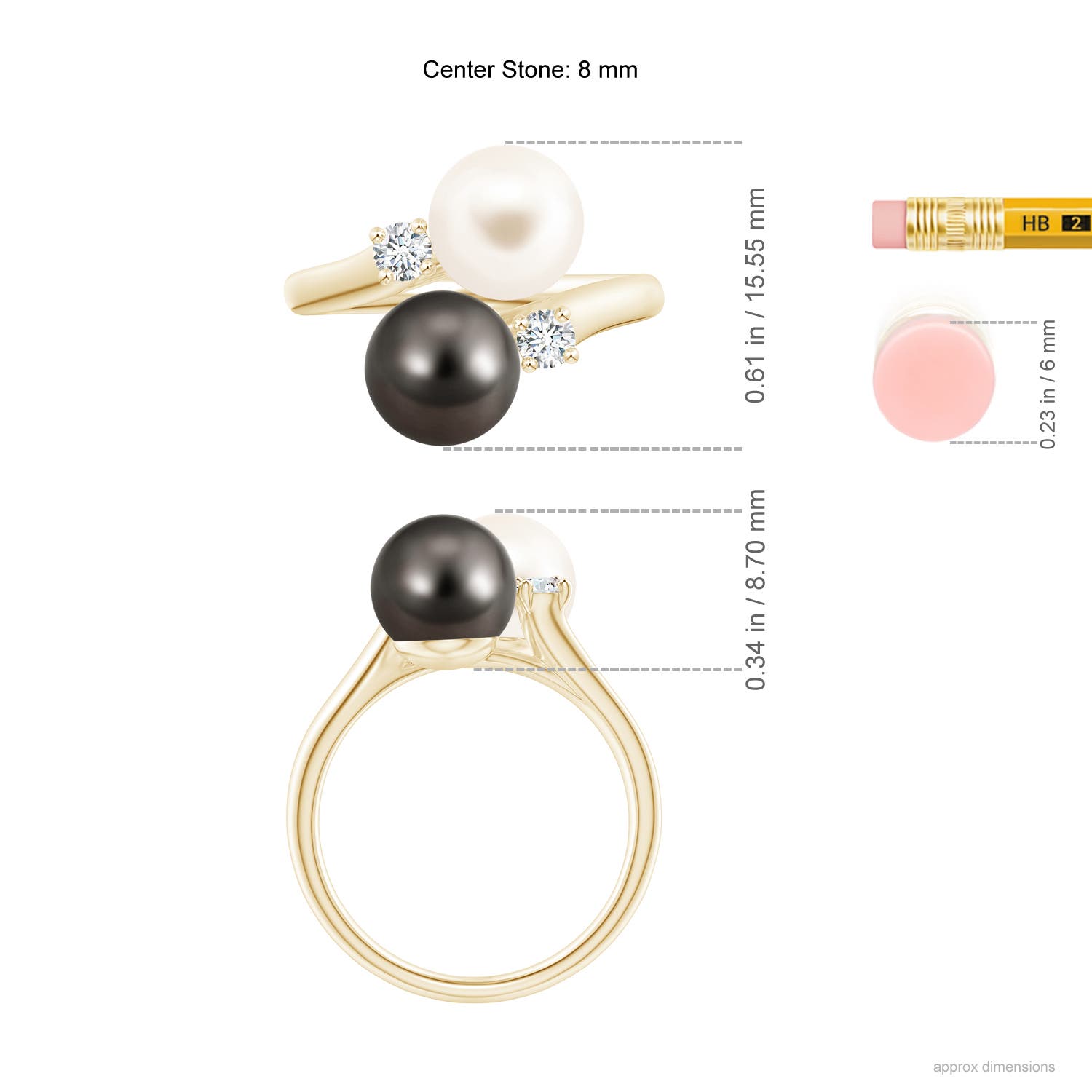8mm AAA Freshwater & Tahitian Pearl Ring in Yellow Gold - ruler