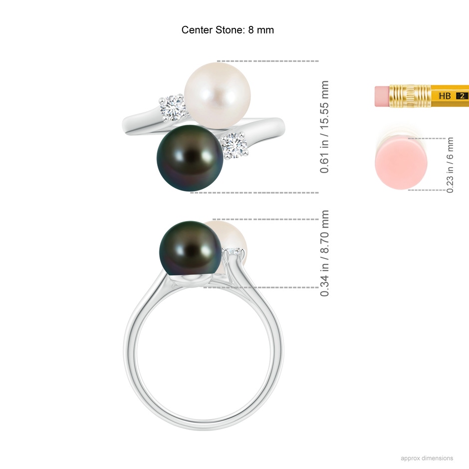 8mm AAAA Freshwater & Tahitian Pearl Ring in White Gold ruler