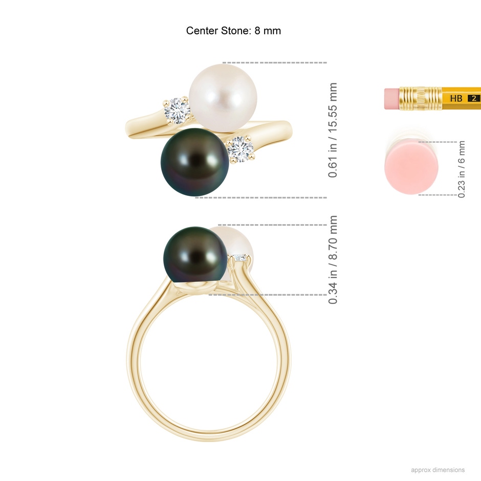 8mm AAAA Freshwater & Tahitian Pearl Ring in Yellow Gold ruler