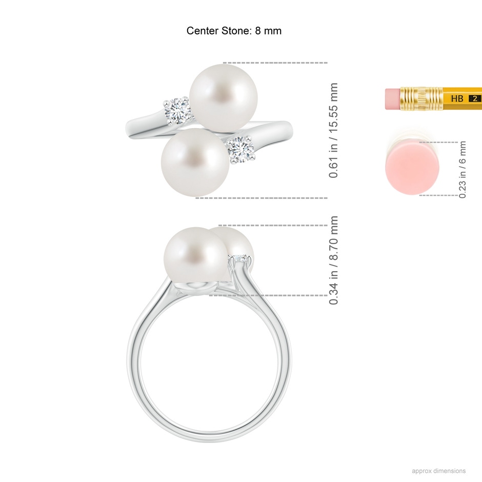 8mm AAA South Sea Pearl Two Stone Ring in White Gold ruler