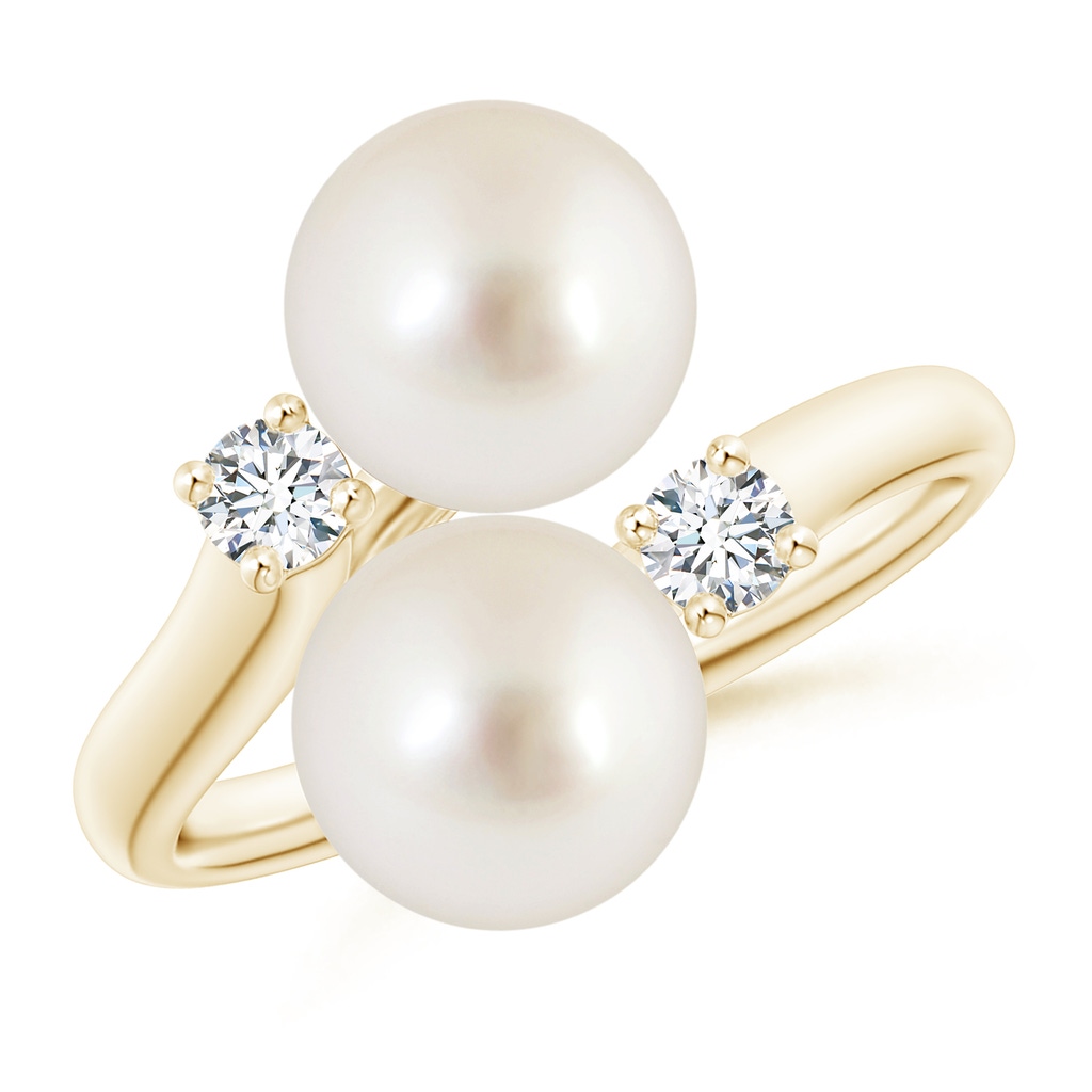 8mm AAAA South Sea Pearl Two Stone Ring in Yellow Gold