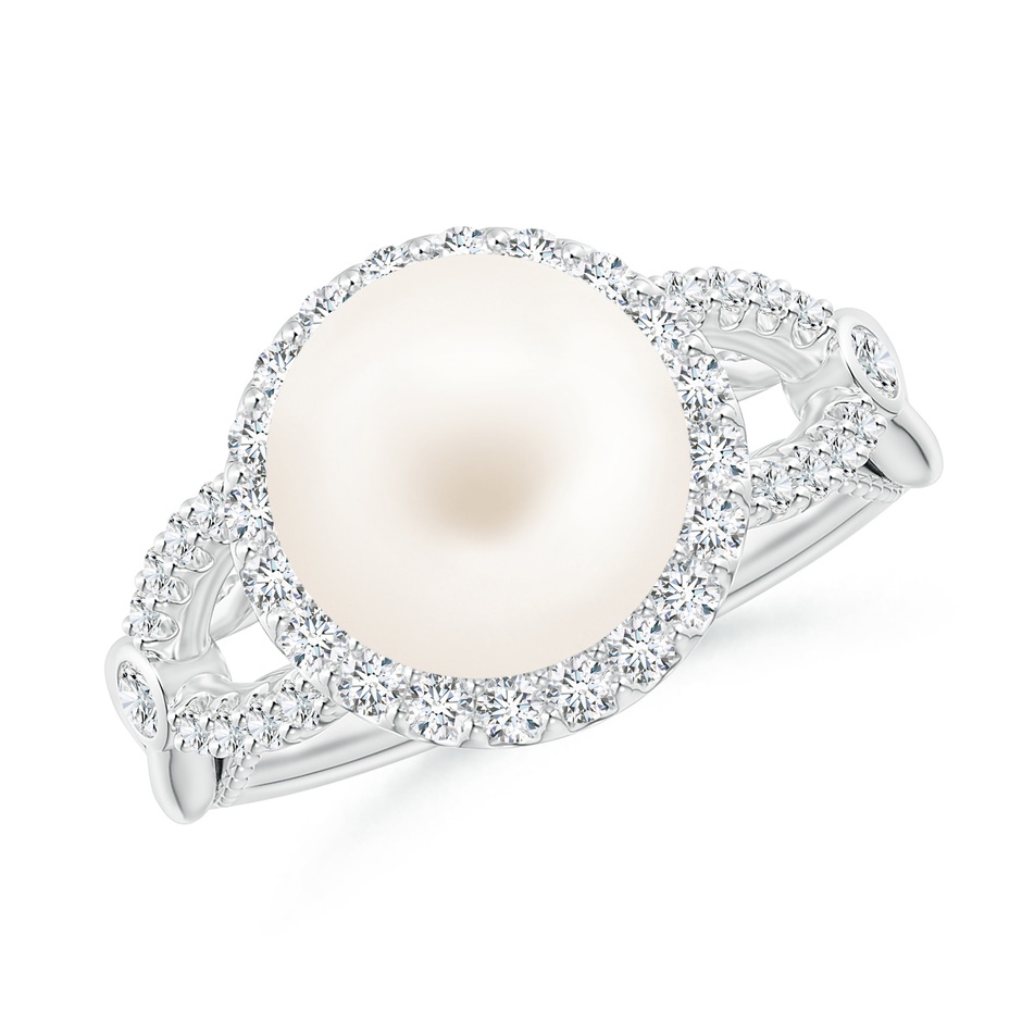 10mm AA Freshwater Pearl Halo Infinity Ring in White Gold 