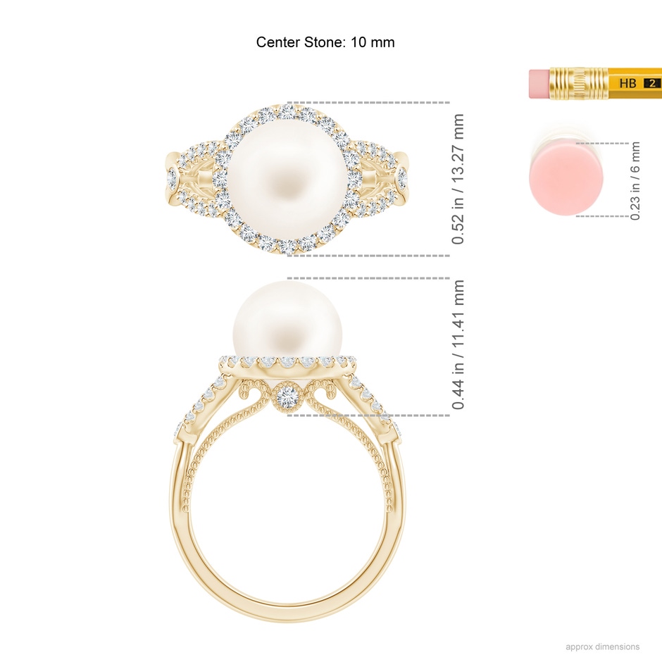 10mm AA Freshwater Pearl Halo Infinity Ring in Yellow Gold ruler