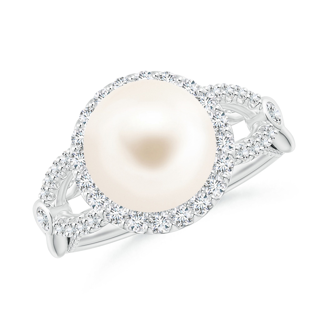 10mm AAA Freshwater Pearl Halo Infinity Ring in White Gold