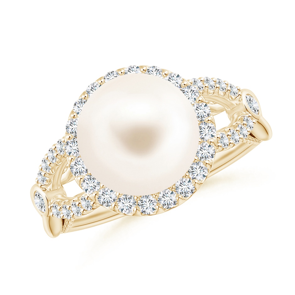 10mm AAA Freshwater Pearl Halo Infinity Ring in Yellow Gold 