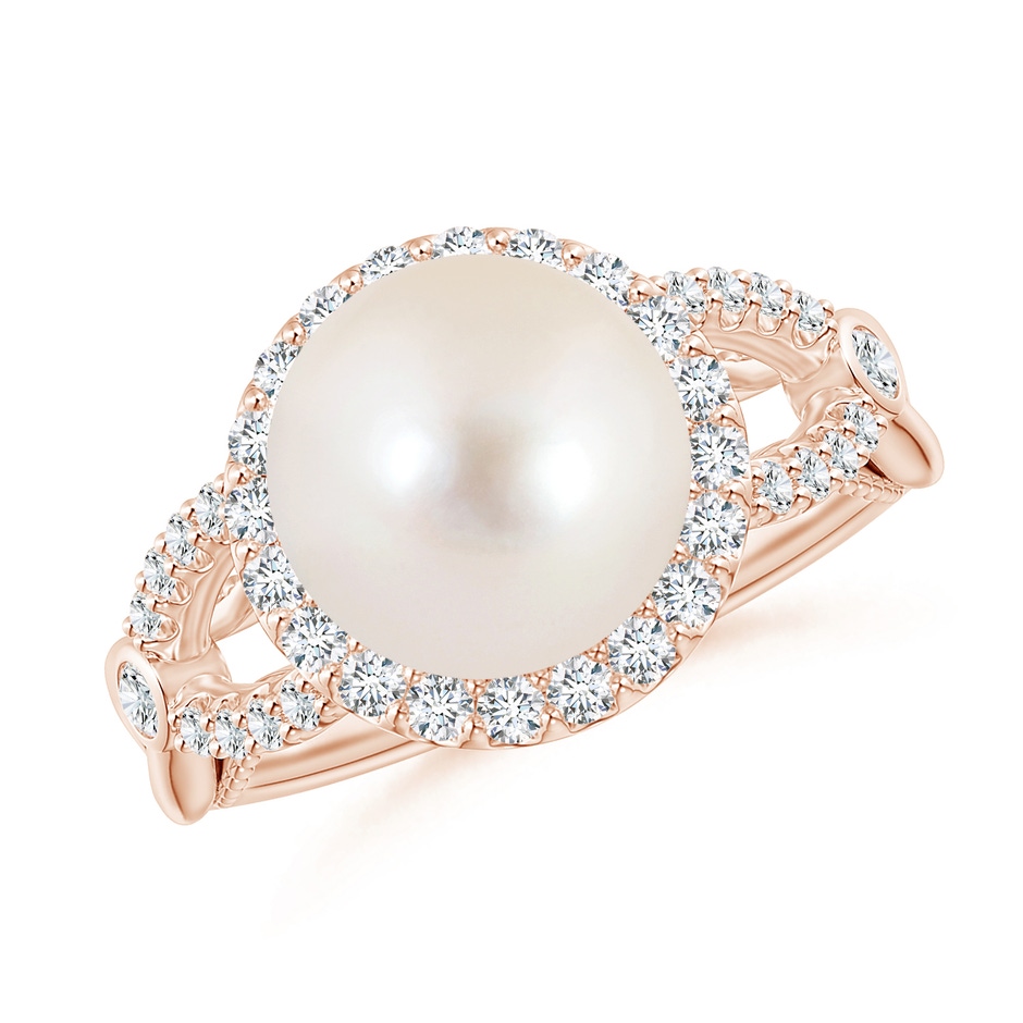 10mm AAAA Freshwater Pearl Halo Infinity Ring in Rose Gold 