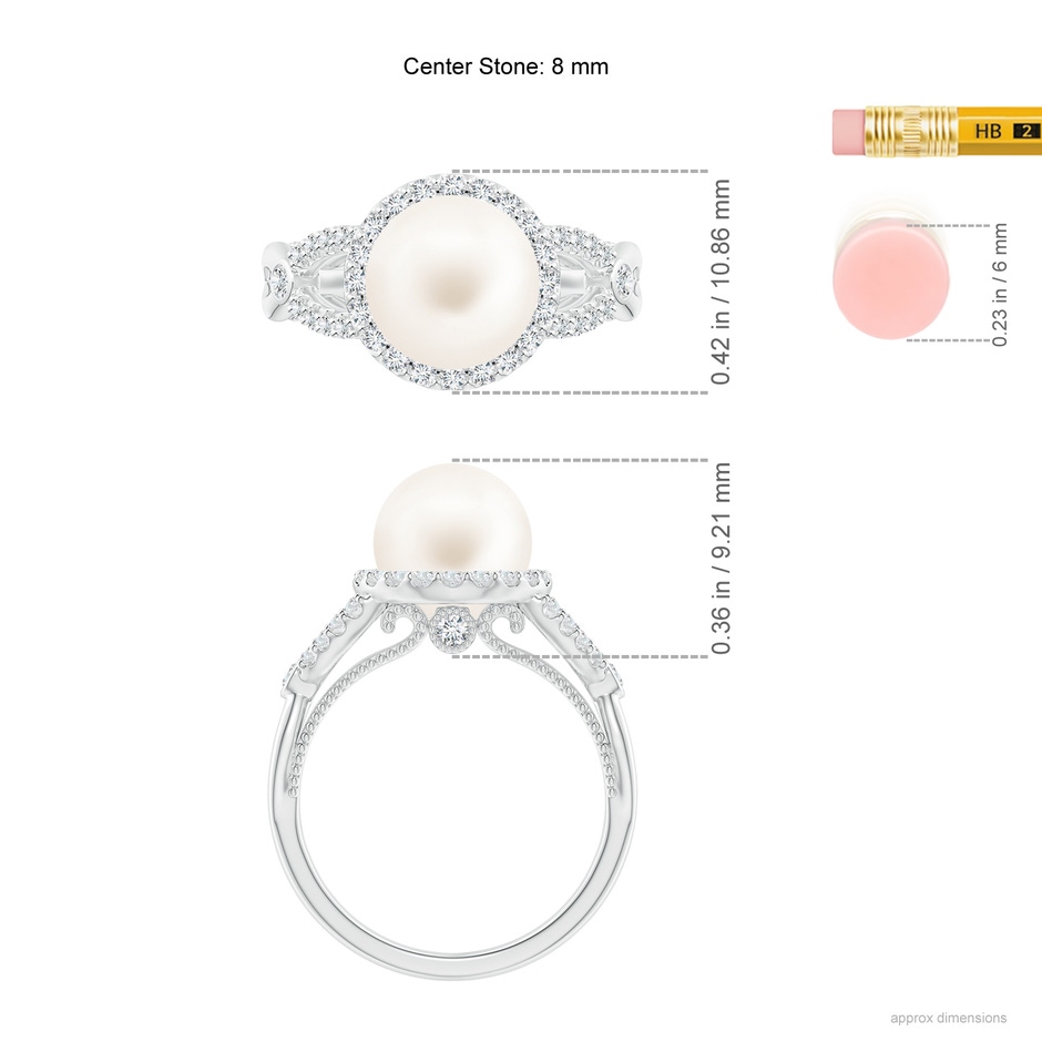 8mm AA Freshwater Pearl Halo Infinity Ring in White Gold ruler
