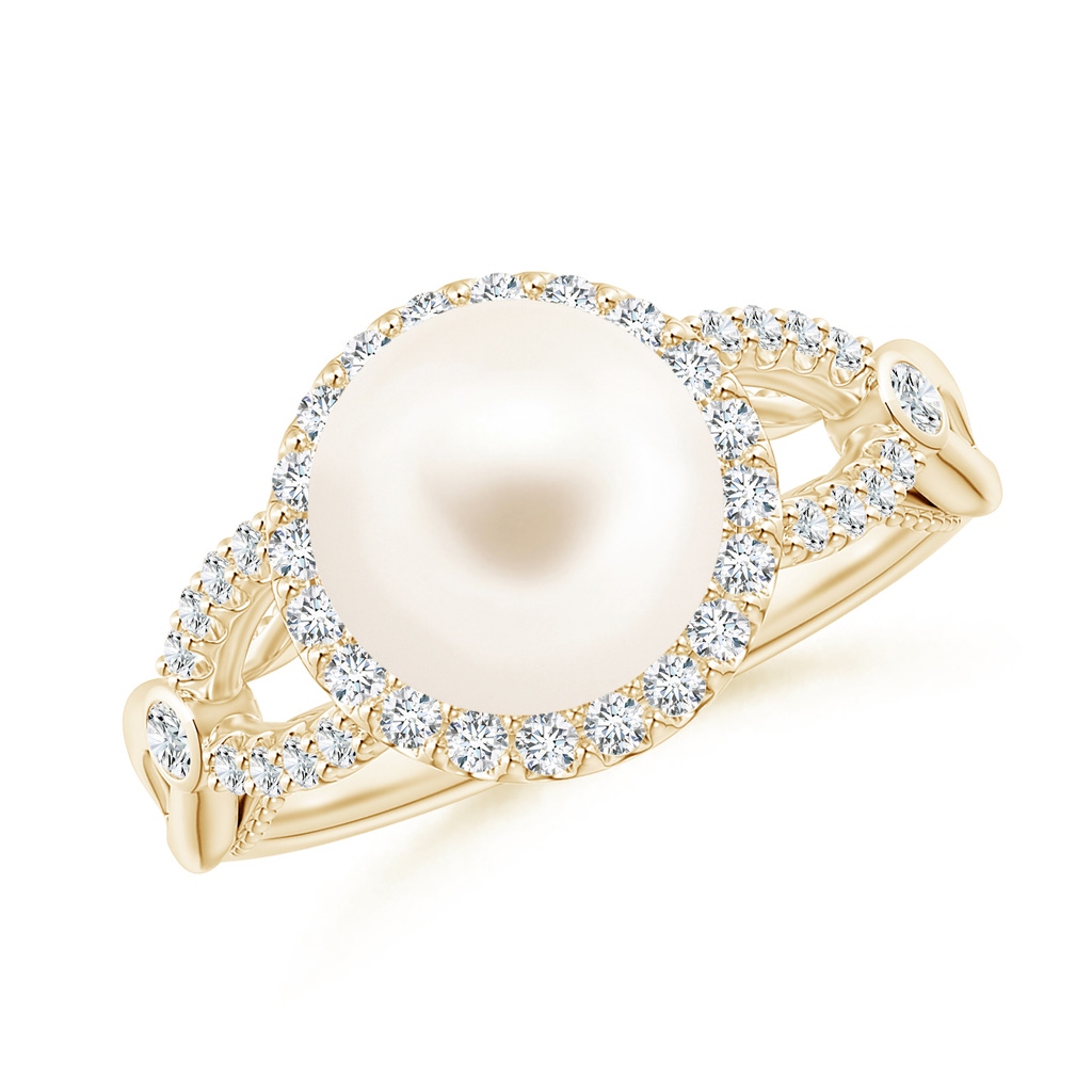 8mm AAA Freshwater Pearl Halo Infinity Ring in Yellow Gold