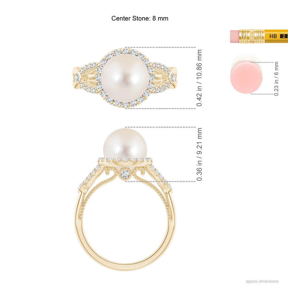 8mm AAAA Freshwater Pearl Halo Infinity Ring in Yellow Gold ruler