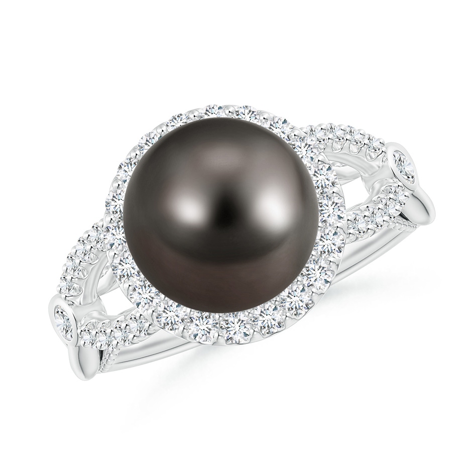 10mm AAA Tahitian Pearl Halo Infinity Ring in White Gold 