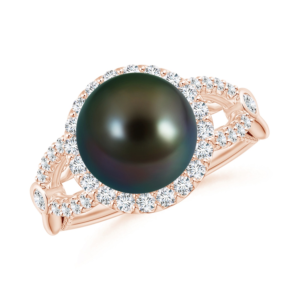 10mm AAAA Tahitian Pearl Halo Infinity Ring in Rose Gold