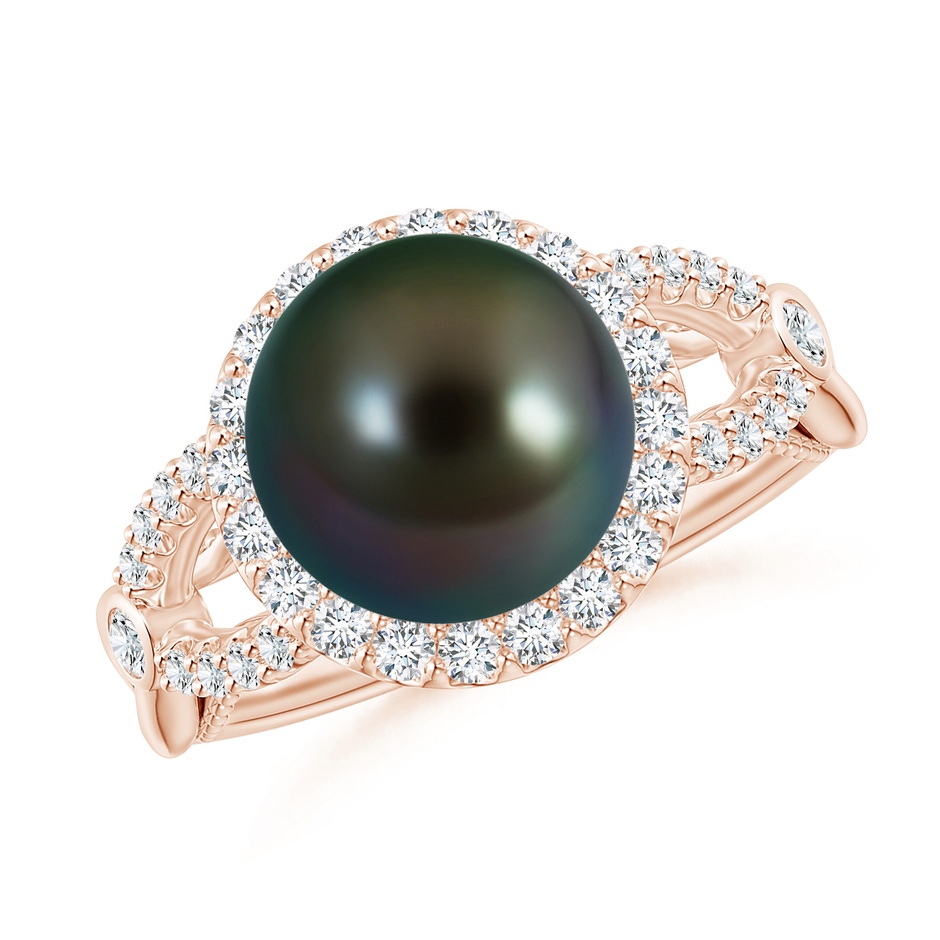 10mm AAAA Tahitian Pearl Halo Infinity Ring in Rose Gold 
