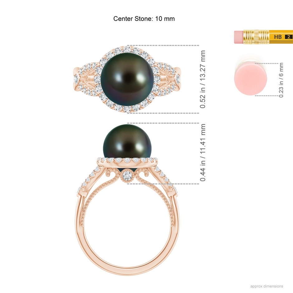 10mm AAAA Tahitian Pearl Halo Infinity Ring in Rose Gold ruler