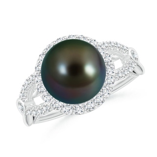 10mm AAAA Tahitian Pearl Halo Infinity Ring in White Gold