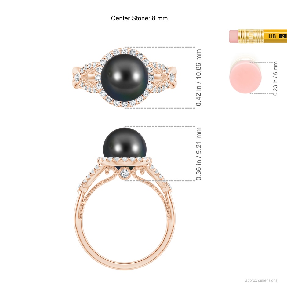 8mm AA Tahitian Pearl Halo Infinity Ring in Rose Gold ruler