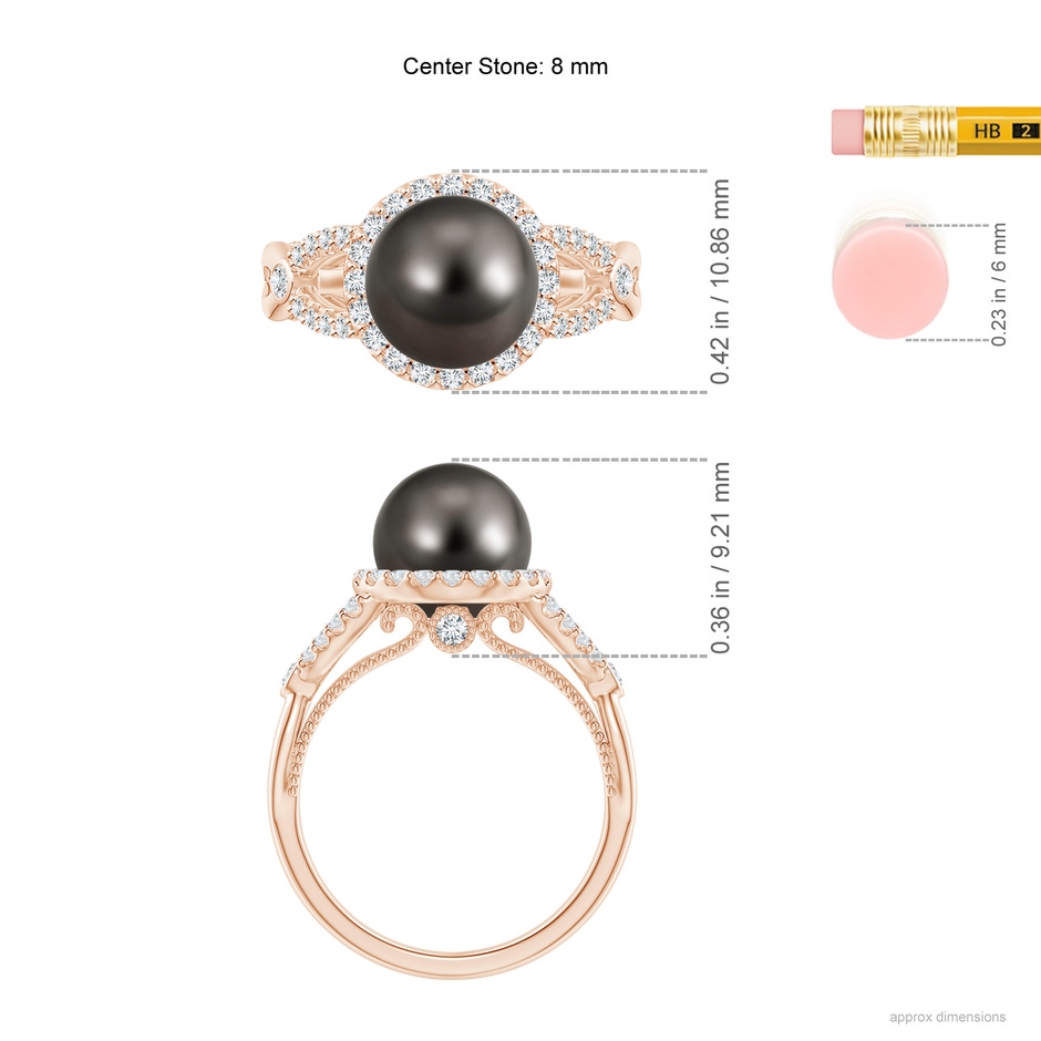 8mm AAA Tahitian Pearl Halo Infinity Ring in Rose Gold ruler