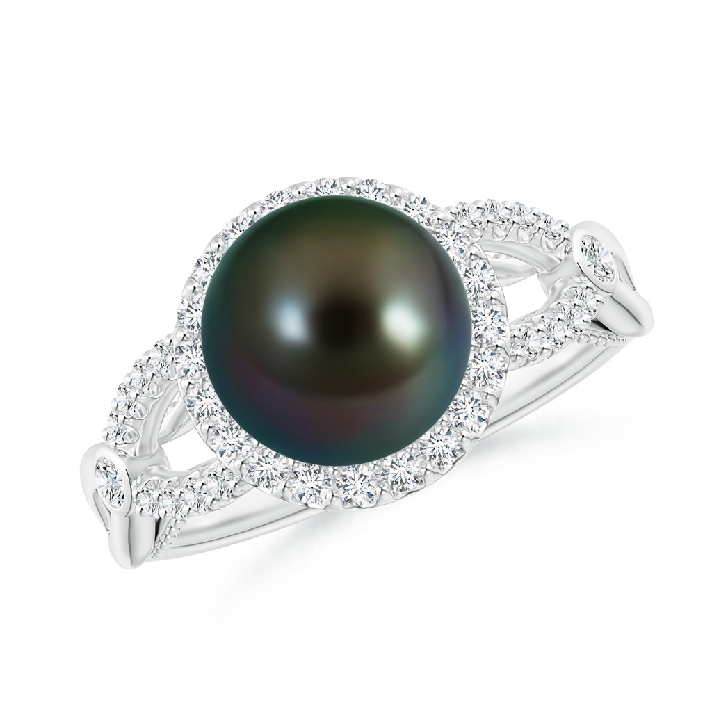 8mm AAAA Tahitian Pearl Halo Infinity Ring in White Gold