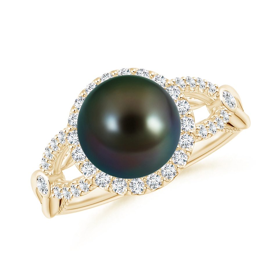 8mm AAAA Tahitian Pearl Halo Infinity Ring in Yellow Gold 