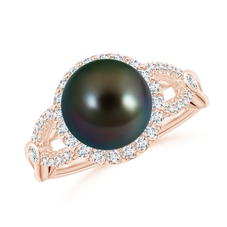 9mm AAAA Tahitian Pearl Halo Infinity Ring in Rose Gold